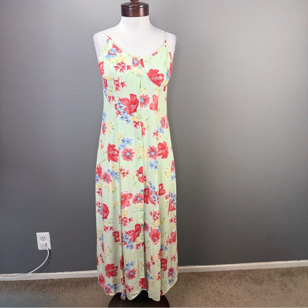 Hannah for lajournee green button down Tropical Floral print dress Sz 1 Vacation